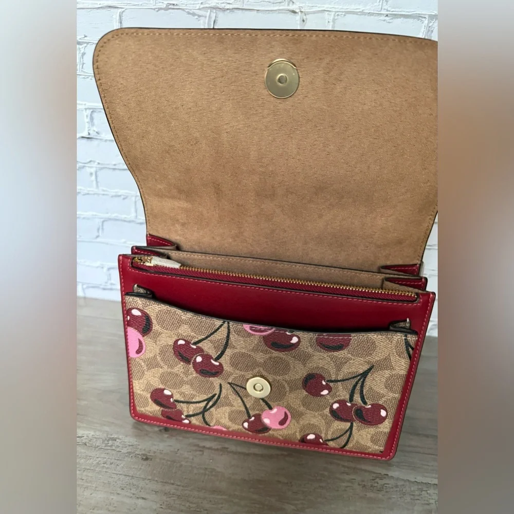 NWT Coach Klare Crossbody Bag In Signature Canvas With Tan red Cherry CY689